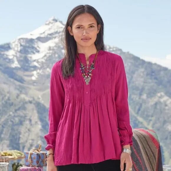 Sundance Mystic Falls Pleated Front Rayon Tunic Magenta Sz Medium - Picture 1 of 4